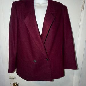 SAVILLE Vintage Magenta and Navy Micro Chevron Wool Blend Blazer-14